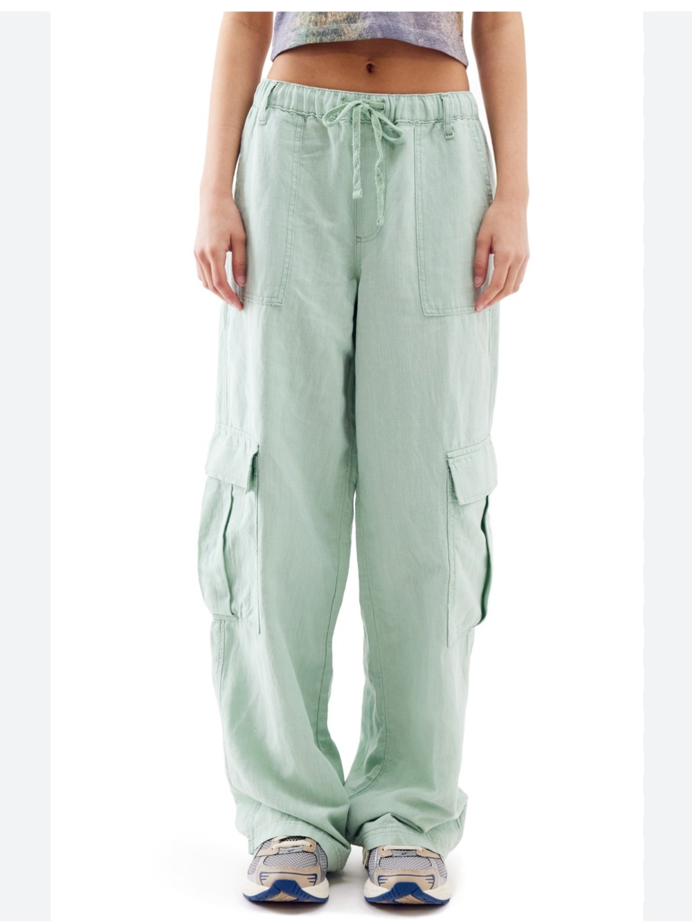 BDG Luca Cotton-Luca cotton Linen blend Cargo Pants — Mint Green size S